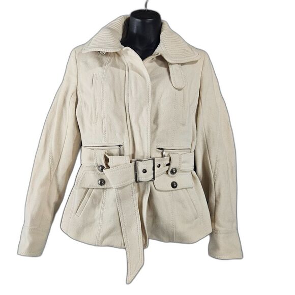 Laundry Shelli Segal Wool Coat Ivory Short Belted Thick Moto Sz 2 - Picture 1 of 9